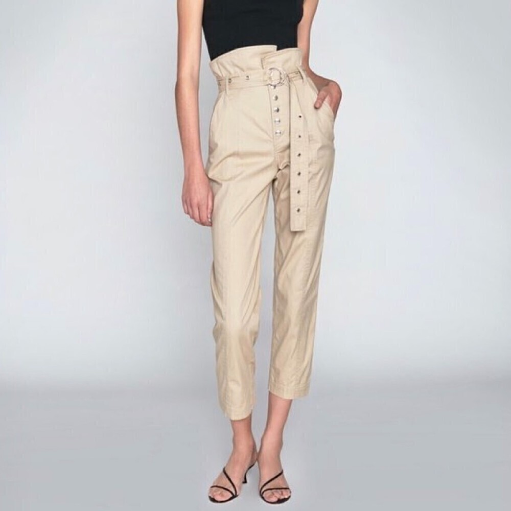 NEW Marissa Webb High Rise Paperbag Ankle Crop Gia Pant in Sandshell Beige 00